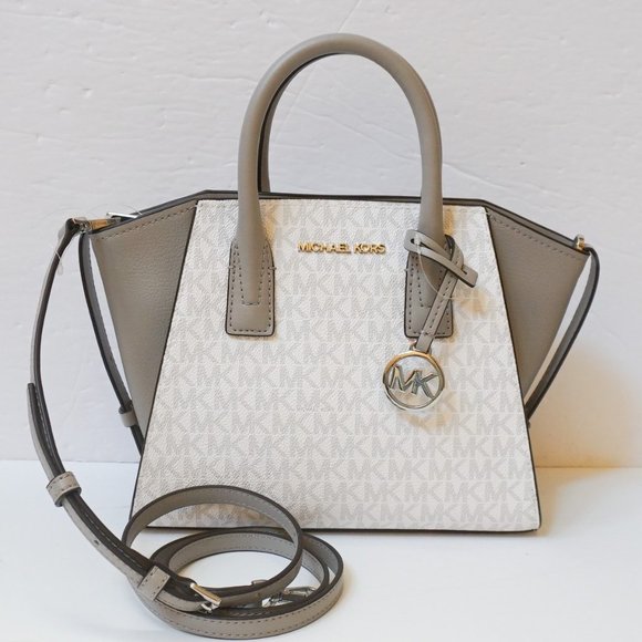 Michael Kors Handbags - Michael Kors Avril Small Top Zip Satchel Shoulder Bag MK White Grey